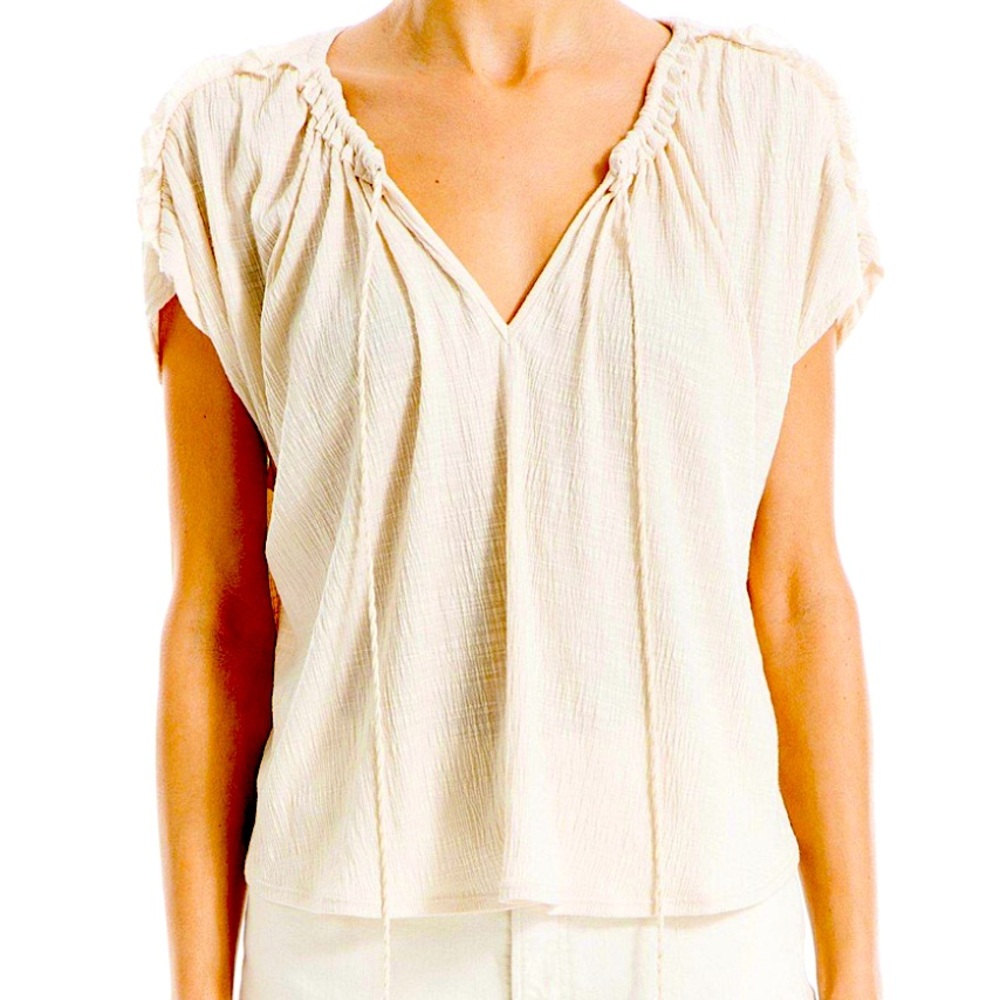NWT Max Studio Tied Short Sleeve Oversized Fit Top in Eggshell